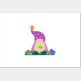 Easter Gnome Polka Dot Hat in a Garden Posters and Art